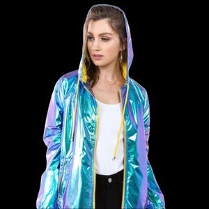 Ashley by 26 International Holographic Rain Hooded Jacket Size M